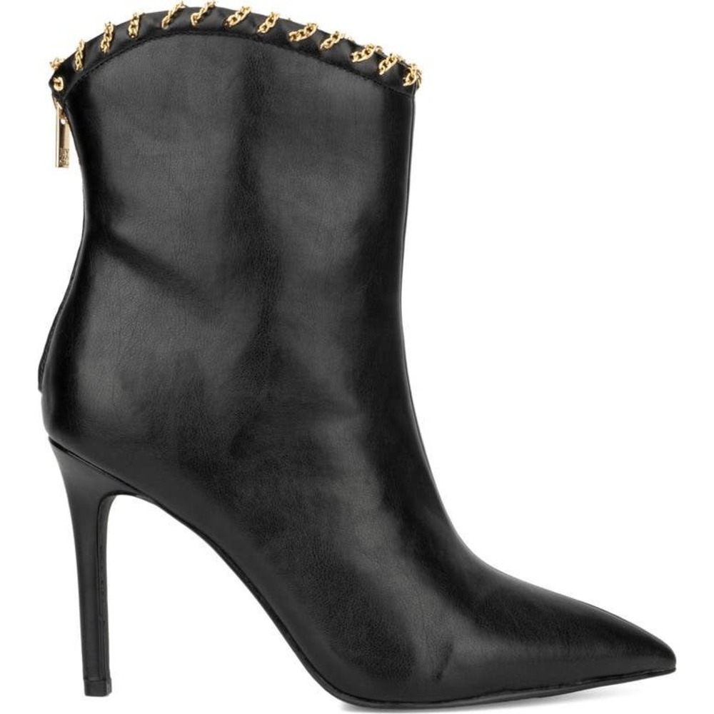 NY Collection Black Pointed Toe‎ Stiletto Heel Ankle Booties Gold Chain Trim 8.5 - Picture 4 of 14
